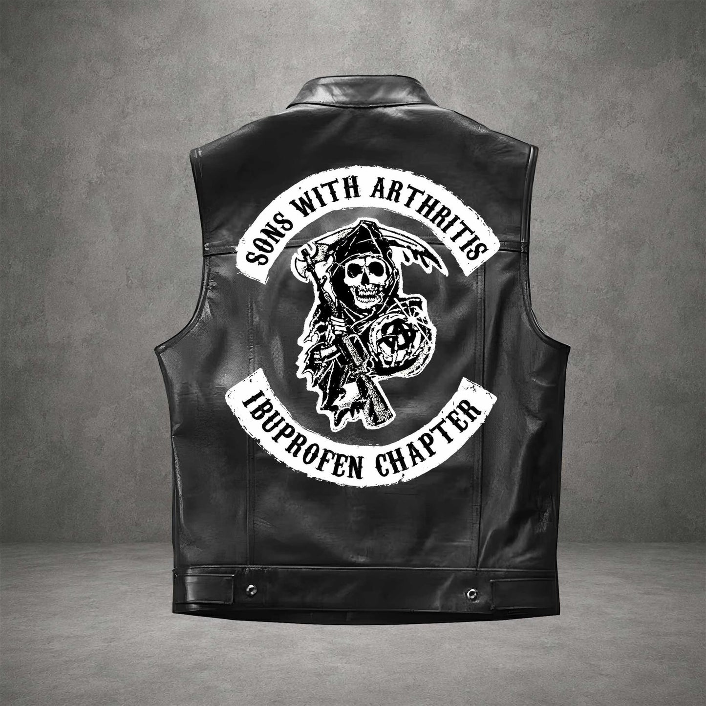 Men's Black Motorcycle Leather Vest, Classic Biker Riding Sleeveless Jacket With Zip Closure