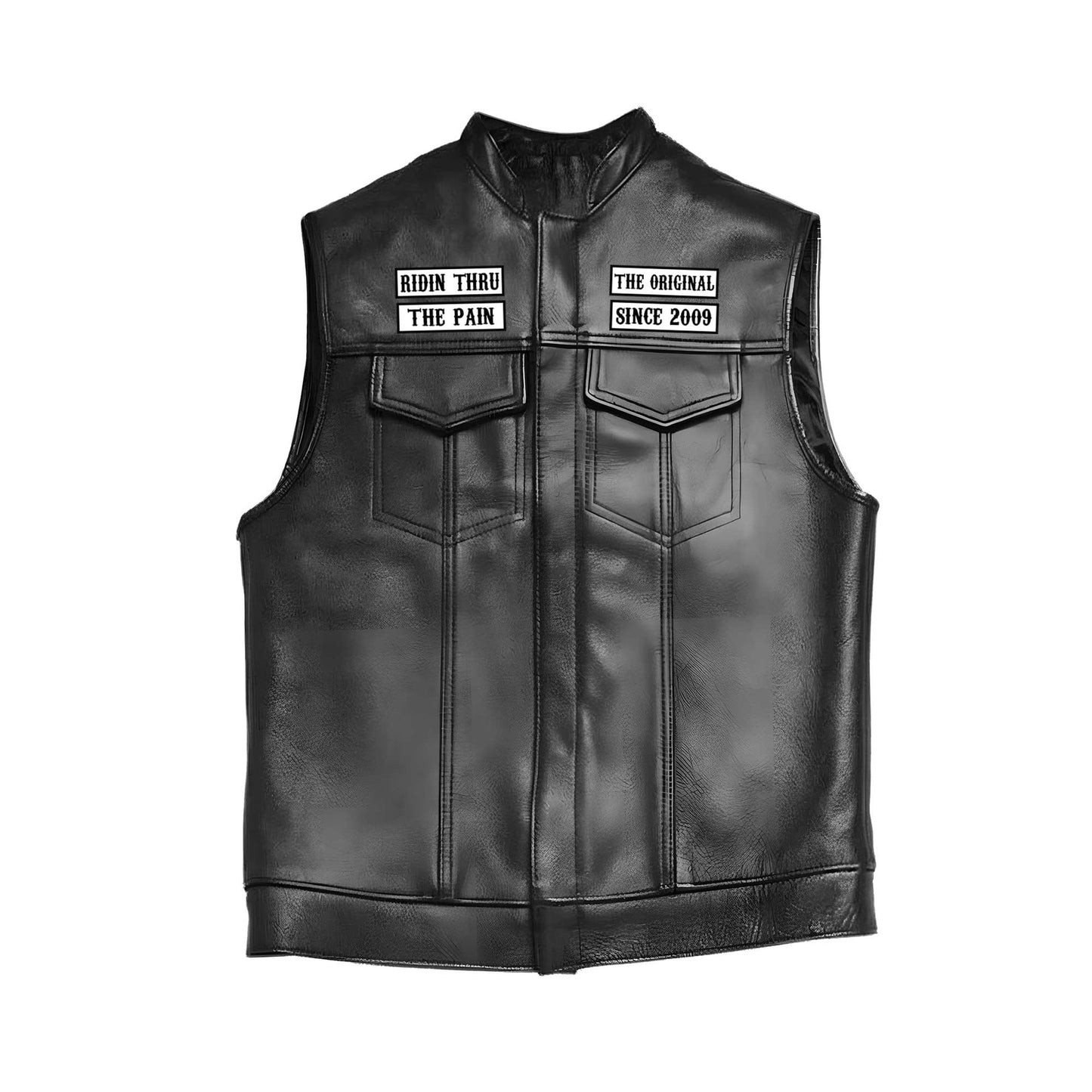 Men's Black Motorcycle Leather Vest, Classic Biker Riding Sleeveless Jacket With Zip Closure RL2