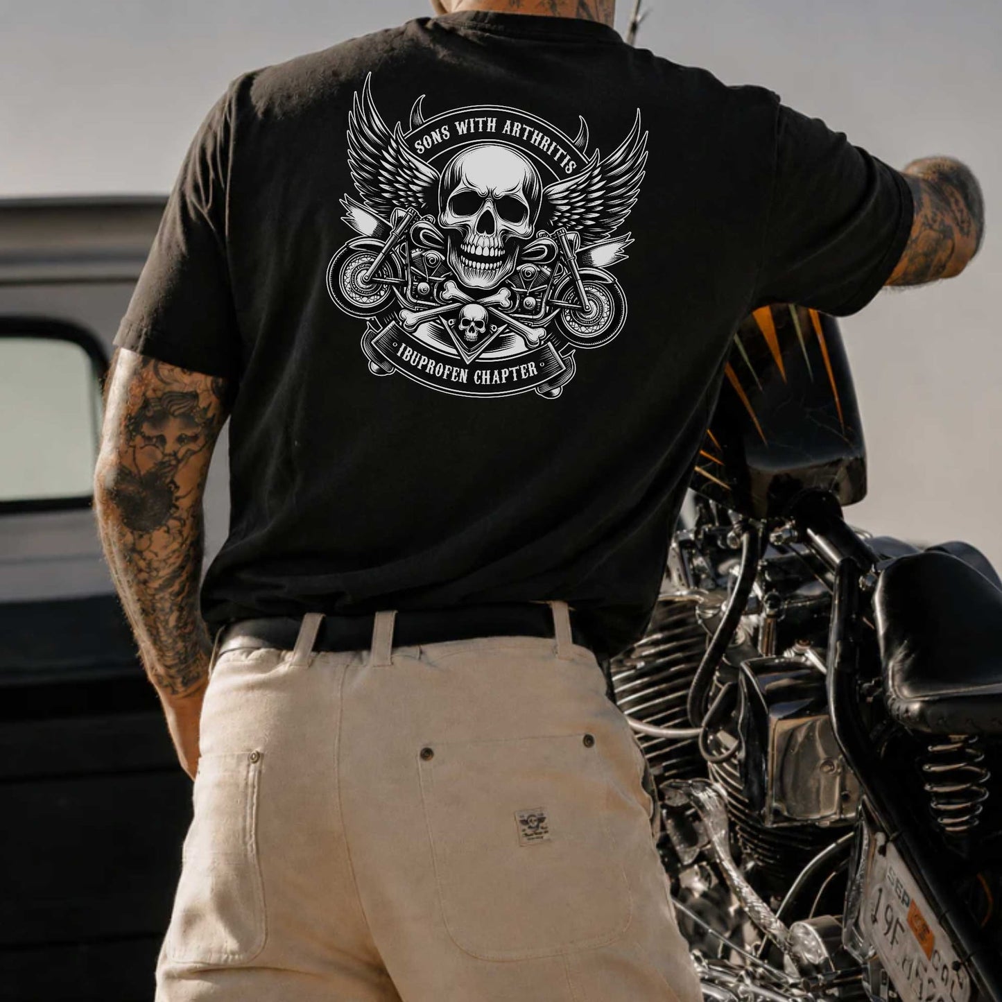 Sons With Arthritis Skull Biker Motorcycle T-Shirt