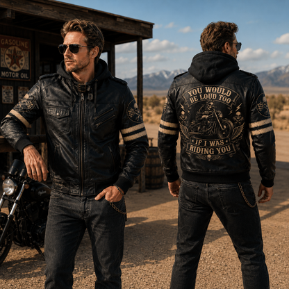 You Would Be Loud Too Hooded Leather Biker Jacket, Skull Motorcycle Leather Jacket
