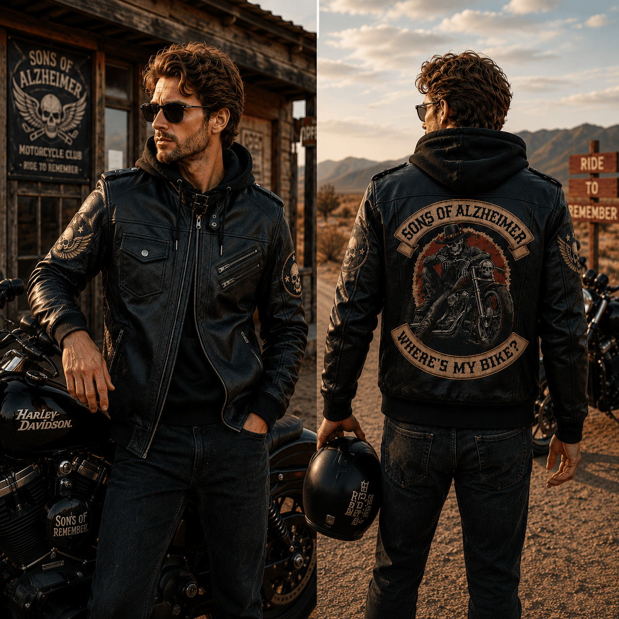 Skull Motorcycle Hooded Leather Jacket, Where's My Rider Edition