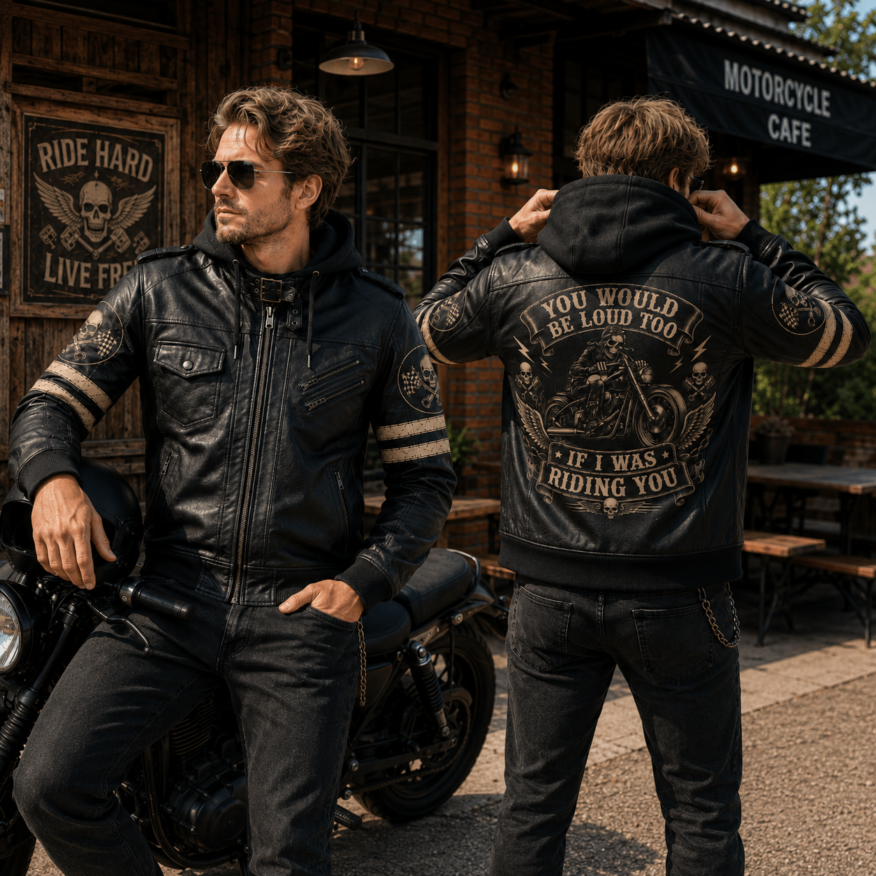 You Would Be Loud Too Hooded Leather Biker Jacket, Skull Motorcycle Leather Jacket