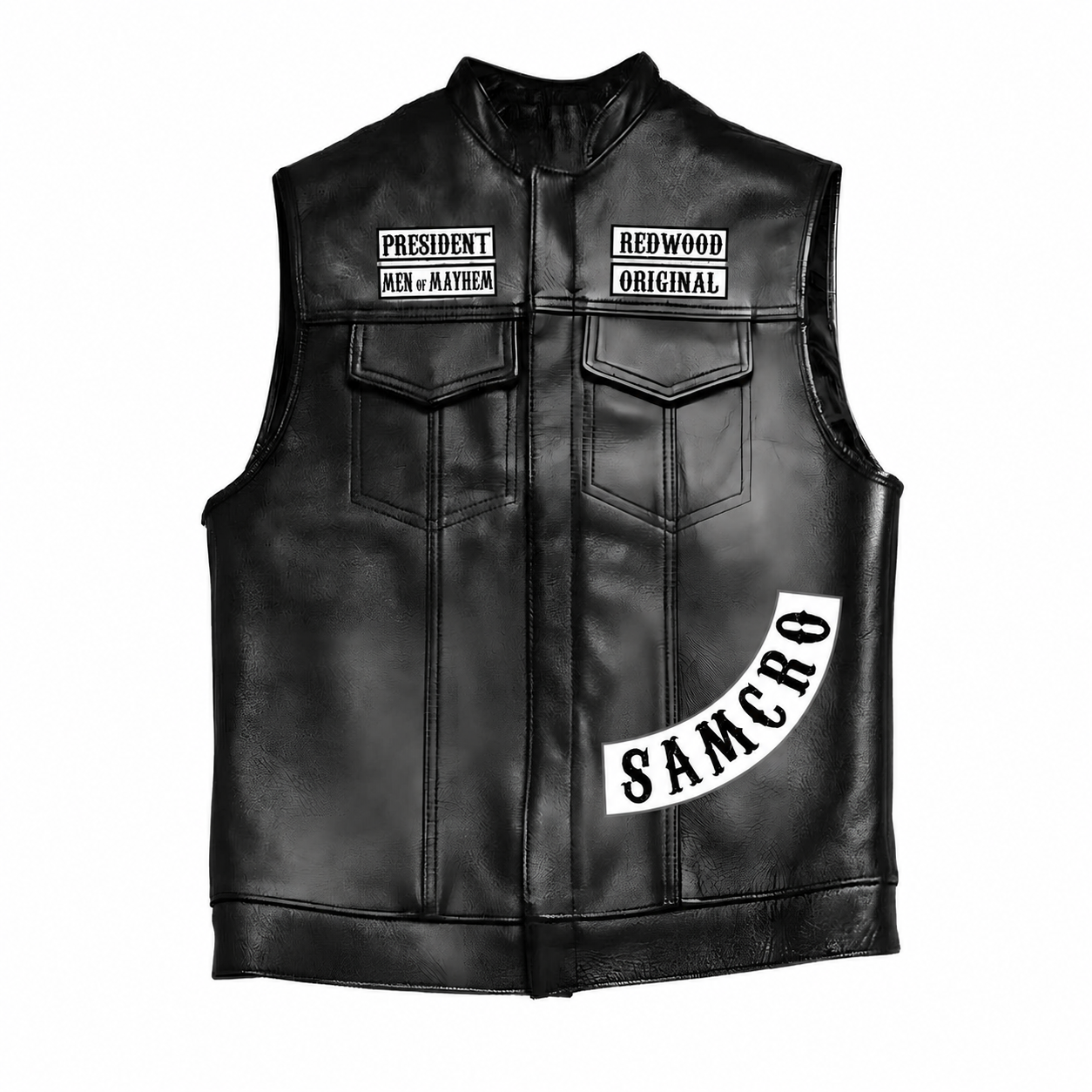Men's Black Motorcycle Leather Vest, Classic Biker Riding Sleeveless Jacket With Zip Closure