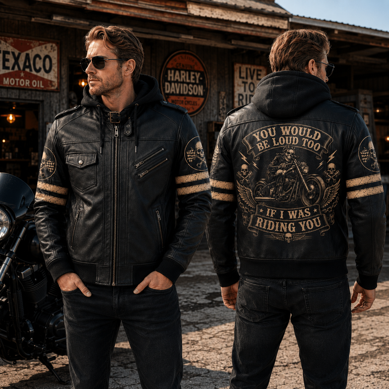 You Would Be Loud Too Hooded Leather Biker Jacket, Skull Motorcycle Leather Jacket