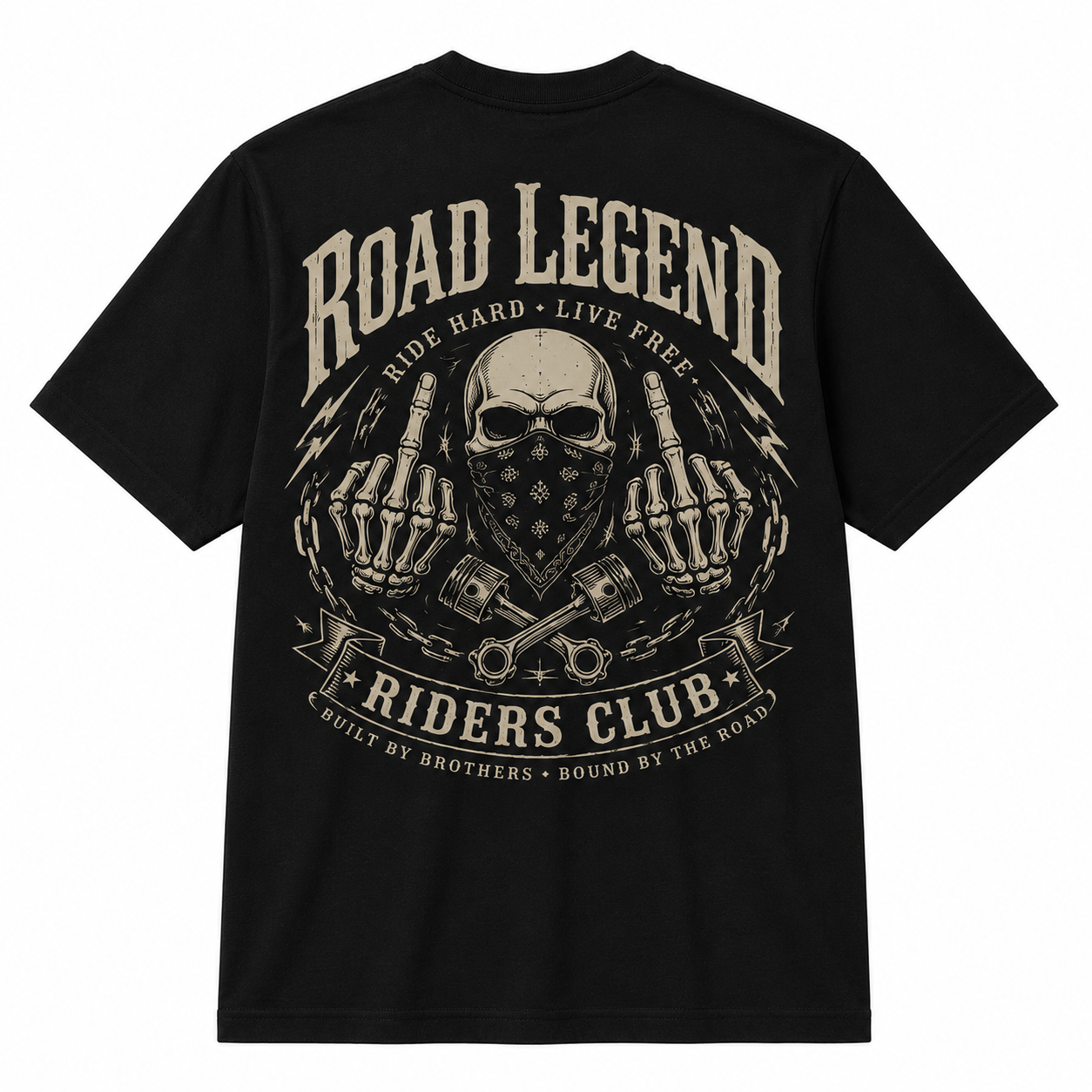 Riders Legend Bound By The Road Vintage Biker Back Print T-Shirt