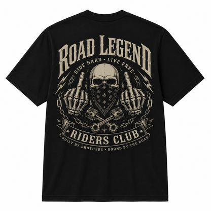 Riders Legend Bound By The Road Vintage Biker Back Print T-Shirt