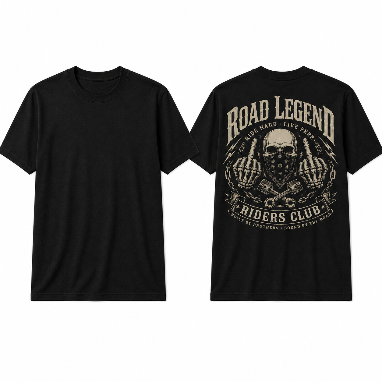Riders Legend Bound By The Road Vintage Biker Back Print T-Shirt