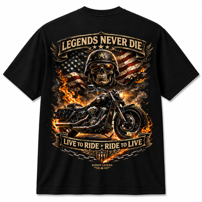Riders Legend Live To Ride Skull Motorcycle T-Shirt