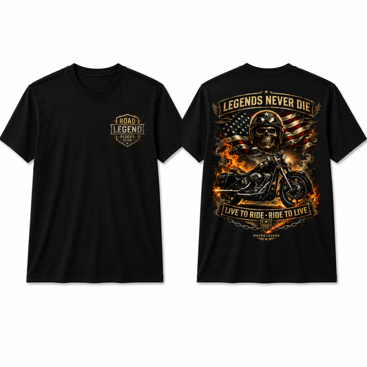 Riders Legend Live To Ride Skull Motorcycle T-Shirt