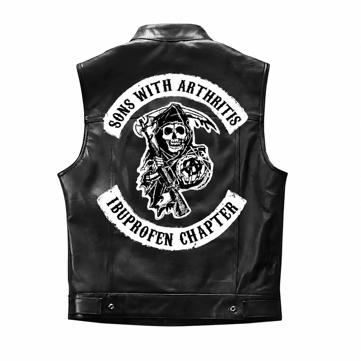 Men's Black Motorcycle Leather Vest, Classic Biker Riding Sleeveless Jacket With Zip Closure