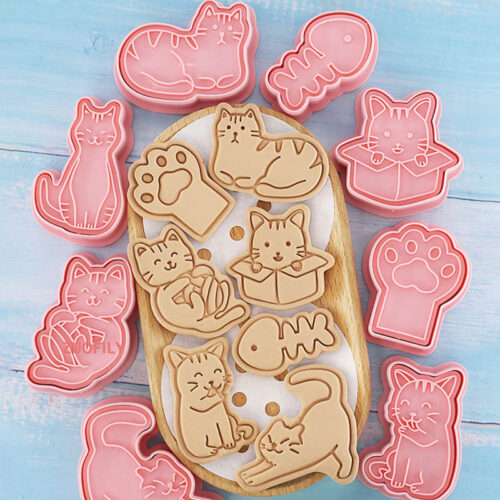 8Pc/set Cookie Cutter Stamp Cat Shape Mold