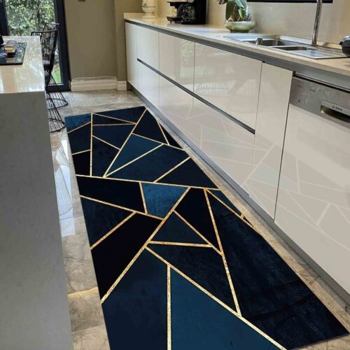 Alternative view of Golden Rug, Navy Blue Rug, Geometric Rug Modern Rug