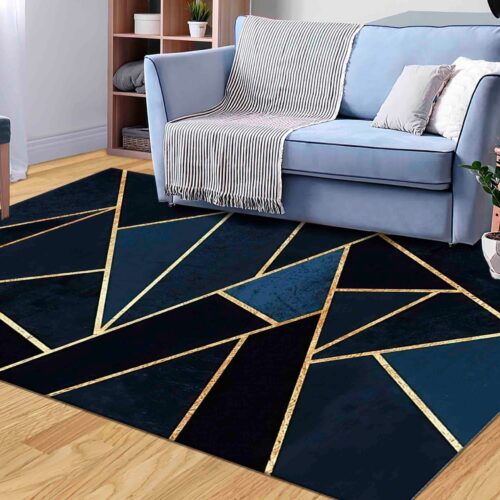 Golden Rug, Navy Blue Rug, Geometric Rug Modern Rug