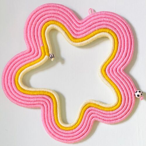 Macrame Flower Wall Hanging, Pink And Yellow Wall Art
