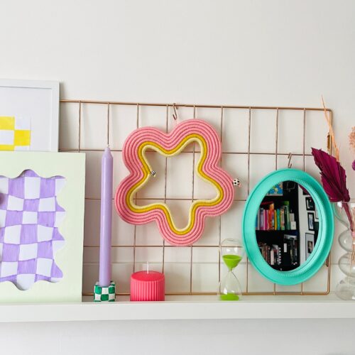 Alternative view of Macrame Flower Wall Hanging, Pink And Yellow Wall Art