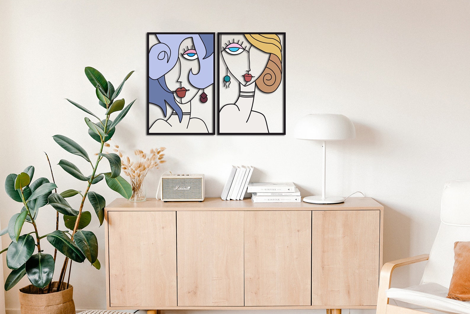 Abstract Faces Line Metal Wall Art - Image 3
