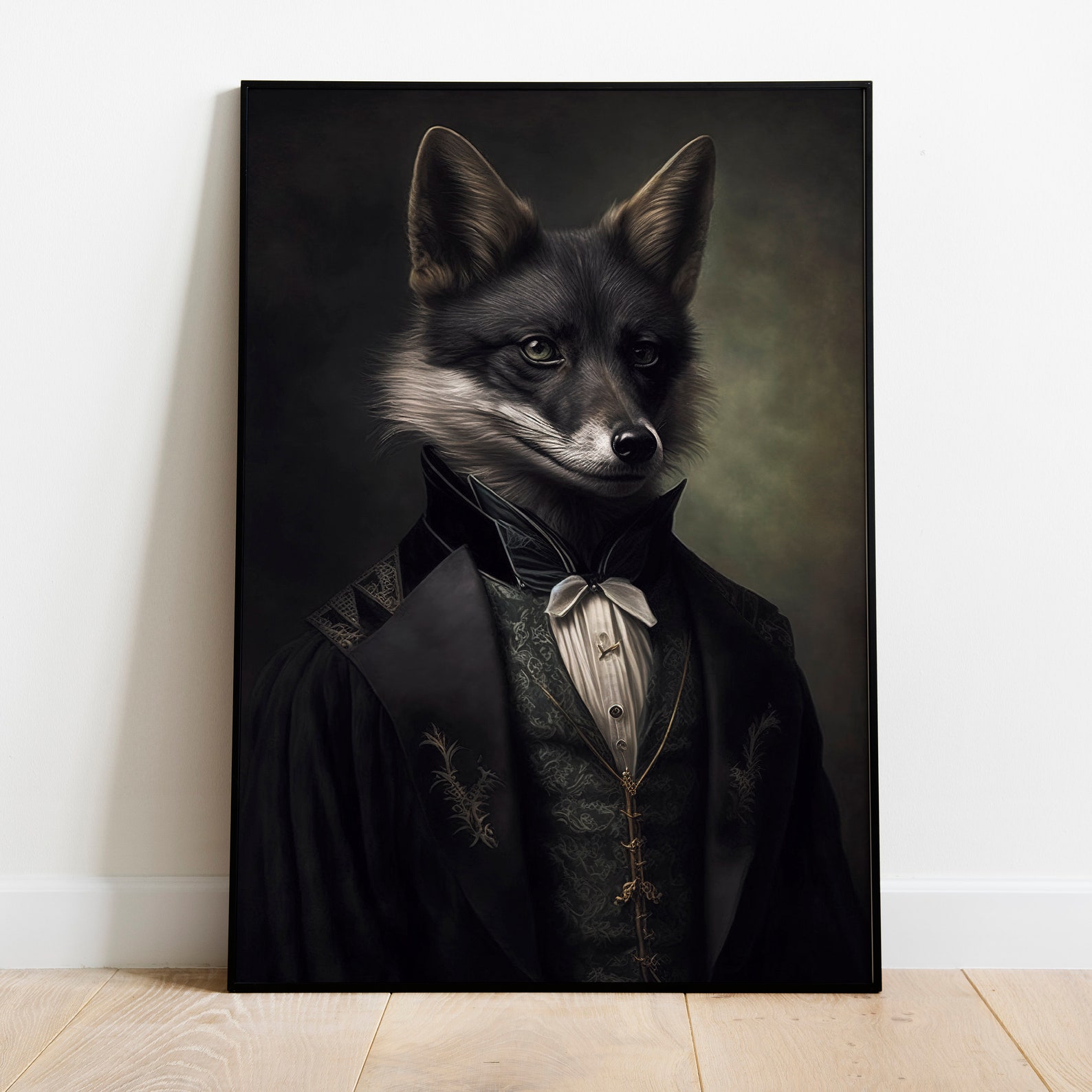 Gothic Black Fox Vintage Poster, Art Poster Print
