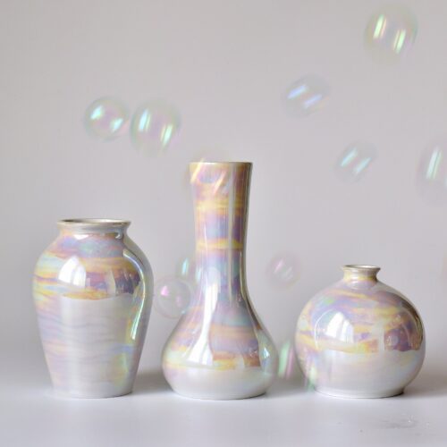 Alternative view of Rainbow vases, Iridescent Ceramic Vase, small vases 3 set