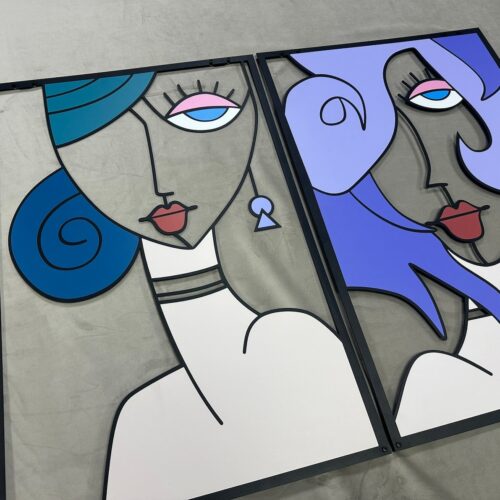 Abstract Faces Line Metal Wall Art