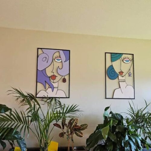 Alternative view of Abstract Faces Line Metal Wall Art