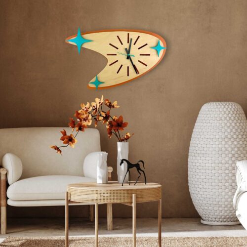 Alternative view of Mid Century Modern Boomerang Clock, Vintage 50s Kitchen Decor