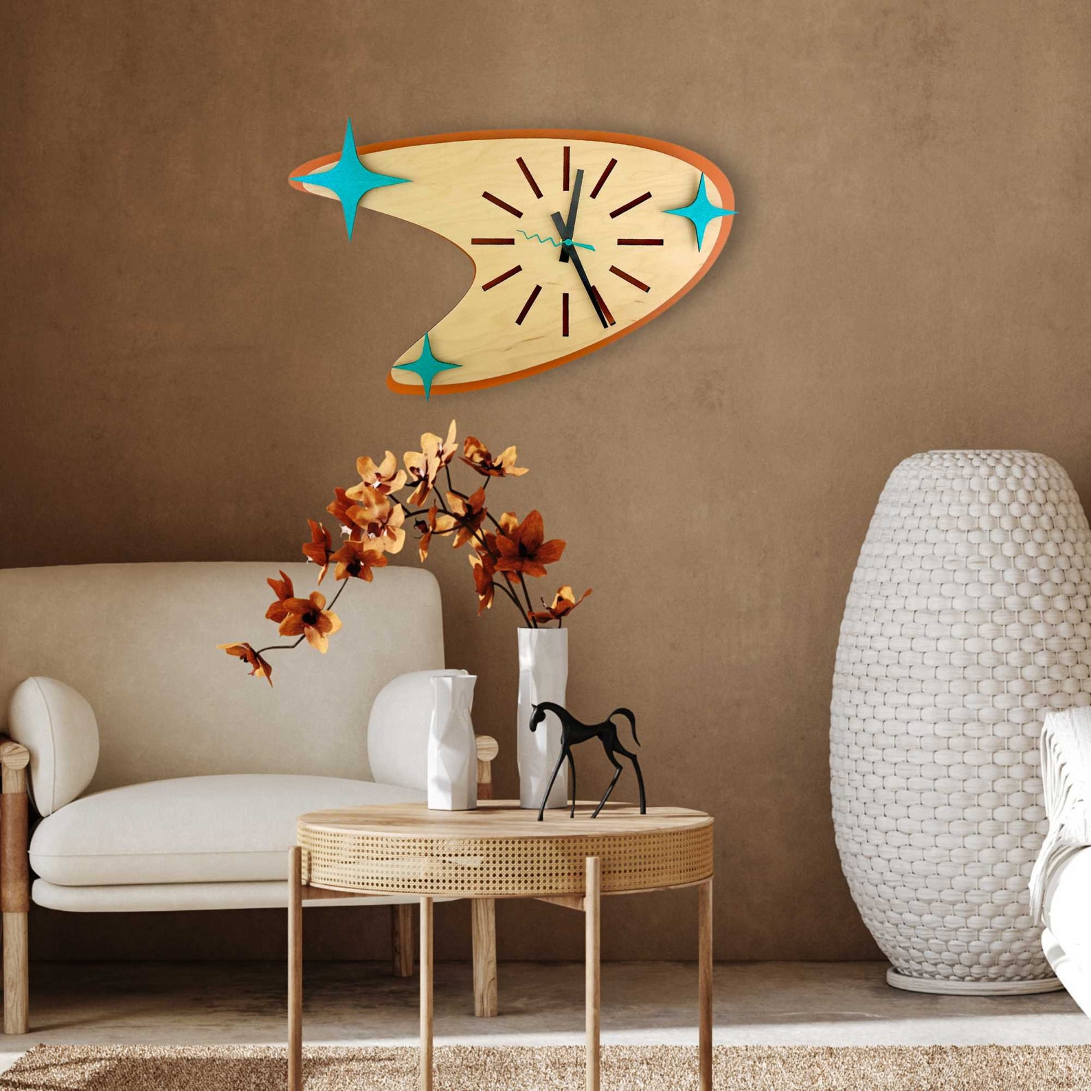 Mid Century Modern Boomerang Clock, Vintage 50s Kitchen Decor - Image 2