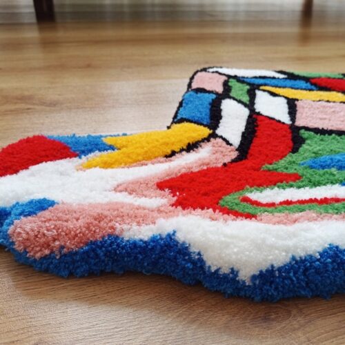 Alternative view of 3D Feel Melting Rubiks Cube Hand Tufted Area Rug