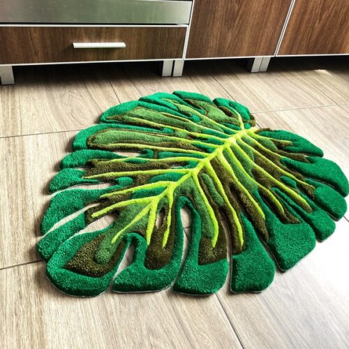 Green Monstera Leaf Rug Hand-Tufted Home Decor