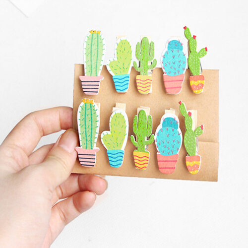 Alternative view of 10pcs Cactus Wooden Photo Clip With Rope Paper