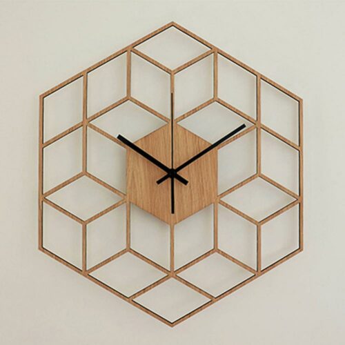 Alternative view of Bamboo Wall Clock Creative Cube Shape Euro Style Timer Watch