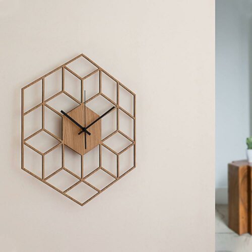 Bamboo Wall Clock Creative Cube Shape Euro Style Timer Watch