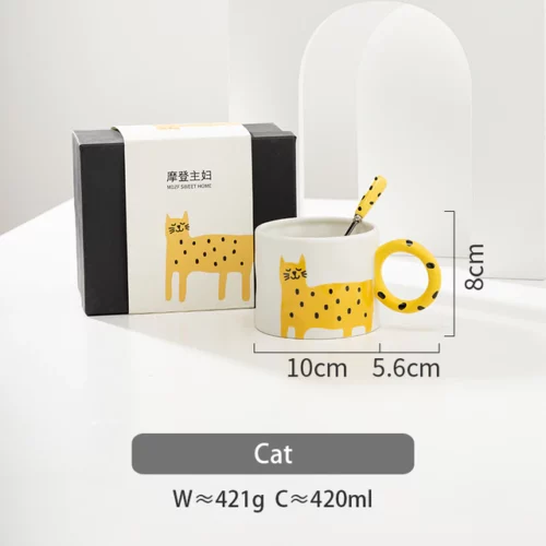 Alternative view of Cartoon Animal Ceramic Mug With Spoon, Yellow Cat
