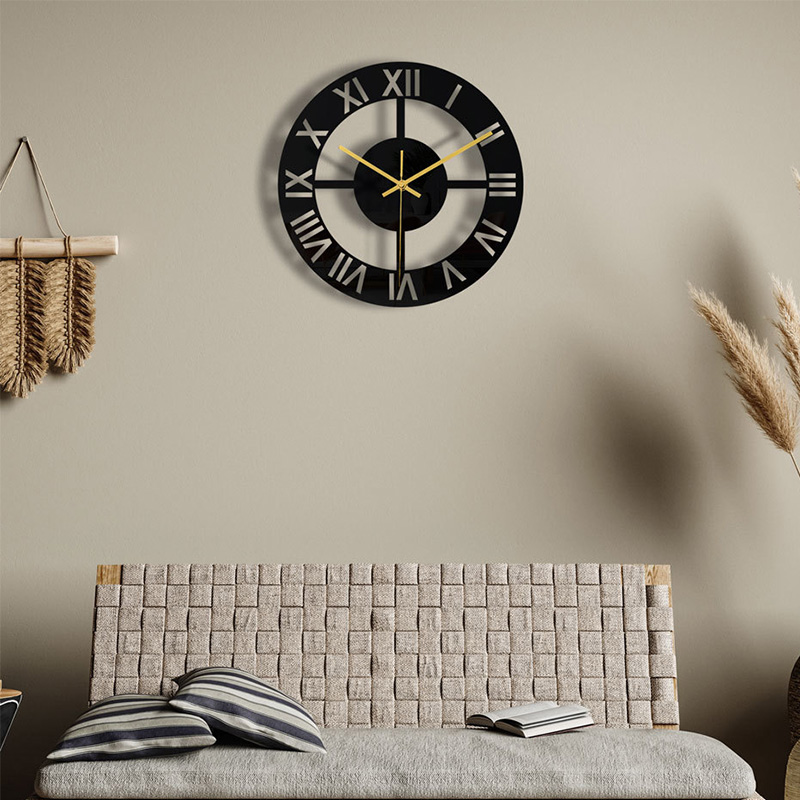 3D Modern Design Black Acrylic Wall Clock Round Digital - Image 2