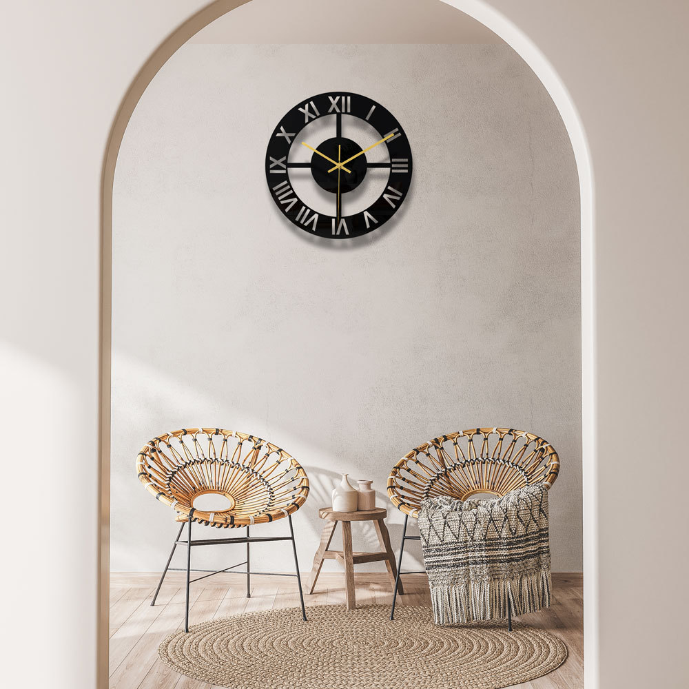 3D Modern Design Black Acrylic Wall Clock Round Digital - Image 3