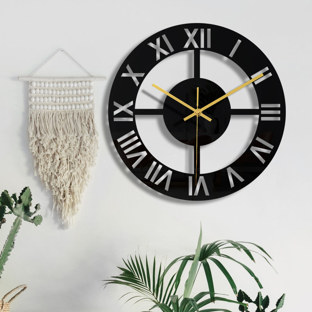 3D Modern Design Black Acrylic Wall Clock Round Digital - Image 4