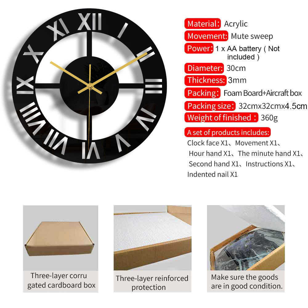 3D Modern Design Black Acrylic Wall Clock Round Digital - Image 6