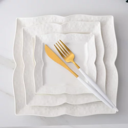 3 Pcs Plain White Porcelain Kitchen Plates Sets, Ceramic