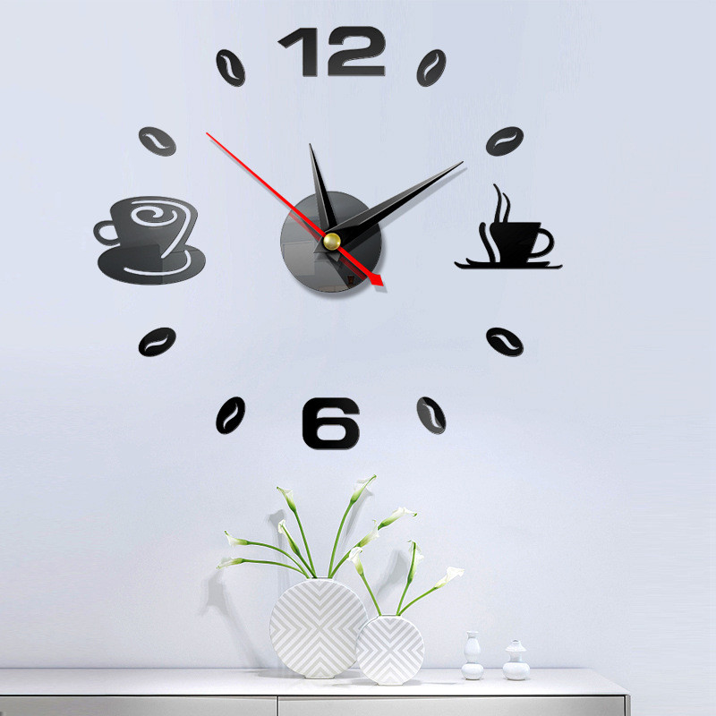 3D Mirror Wall Clock DIY Coffee Cups Decor Acrylic - Image 4