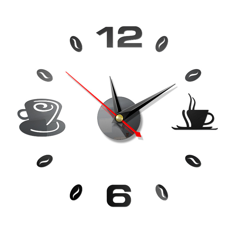 3D Mirror Wall Clock DIY Coffee Cups Decor Acrylic - Image 3