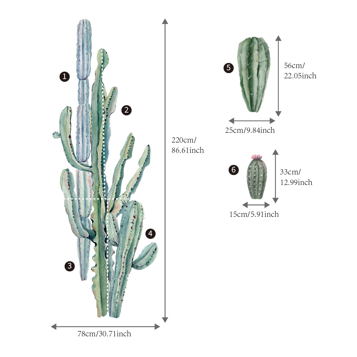 Boho Large Cactus Wall Stickers - Image 5
