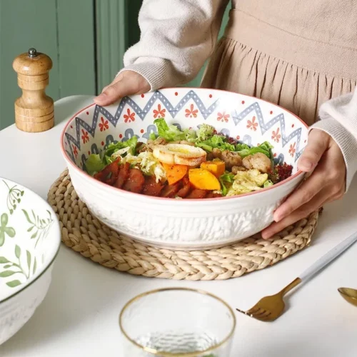 Ceramic Soup Bowl Hand Painted 10 Inches