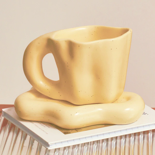 Floriddle Ceramic Mug with Saucer Coffee Cups, Yellow