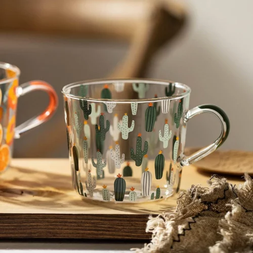 500ml Cactus Glass Tea Milk Cups With Scale