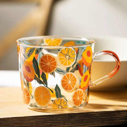 500ml Yellow Peach Glass Tea Milk Cups With Scale