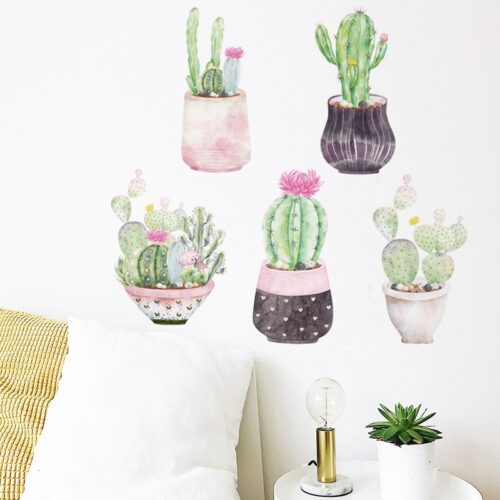 Alternative view of Water Color Cactus Potted Wall Stickers