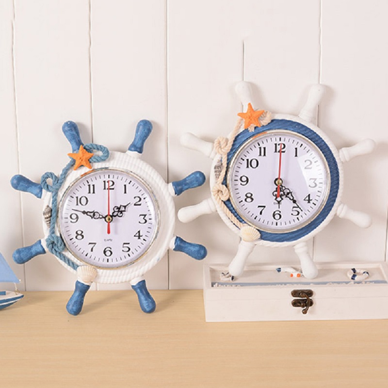 Mediterranean Wall Clock Nautical Beach Wheel Maritime Time Clock