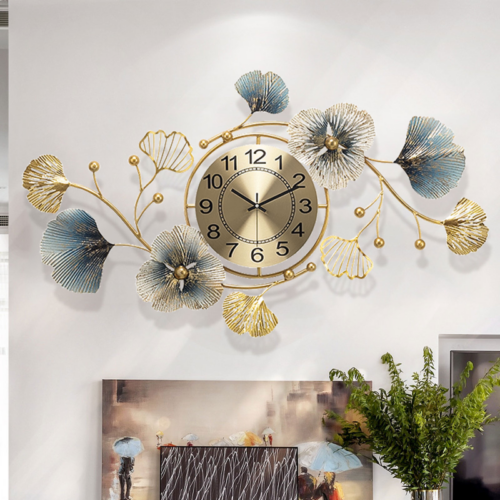 Metal 3D Digital Luxury Ginkgo Leaf Wall Clock