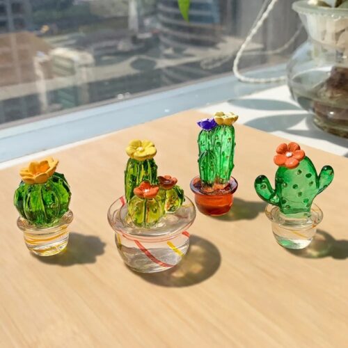 Ornaments Mini Cactus Figurines Glass