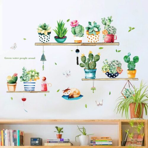 Potted Cactus Wall Stickers For Living Room