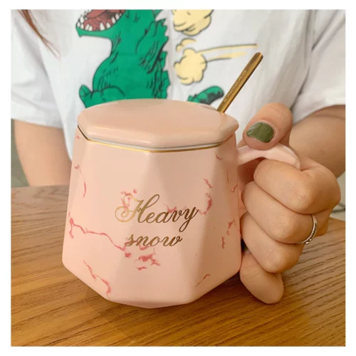 Alternative view of European Style Luxury Gold-painted Ceramic Coffee Mug, Pink